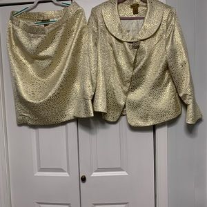 2 pc gold and cream skirt suit